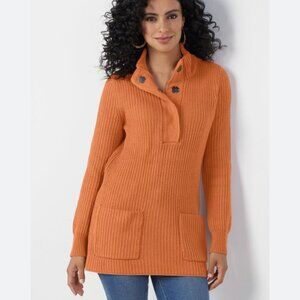 Soft Surroundings Women's Size 2x Highland Tunic Sweater Orange Ribbed Chunky